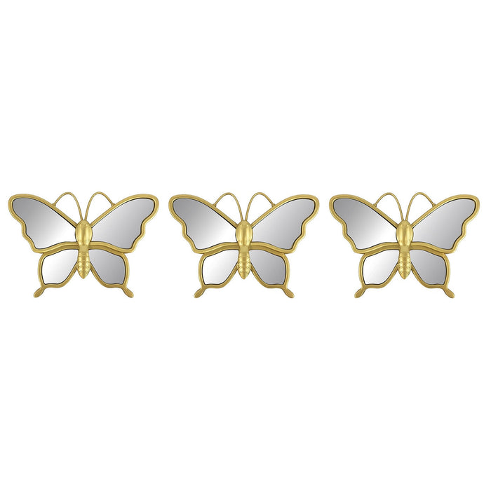 Premius 3 Piece Butterfly Mirror Set Wall Decor, Gold,10 Inches, 30 Inches Overall