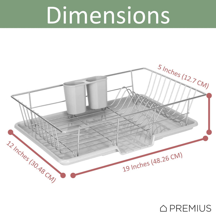 Premius 3-Piece Dish Drainer With Cutlery Holder, Grey, 19x12x5 Inches