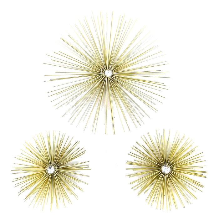 PREMIUS 3 Piece Starburst Metal Wall Decor Set, Gold, (2) 6 Inches, (1) 9 Inches