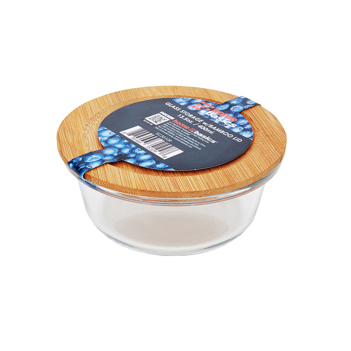 Home Basics Glass Storage Container With Bamboo Lid, Round, Clear