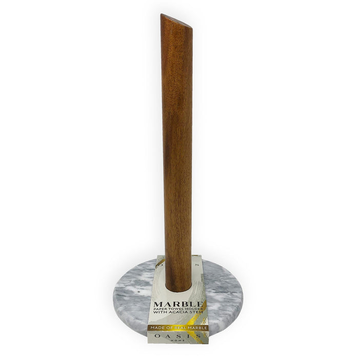 PREMIUS Paper Towel Holder With Light Gray Marble and Acacia Stem