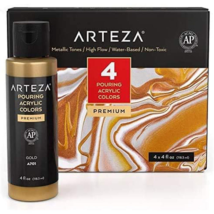 ARTEZA Premium Pouring Acrylic Paint, Metallic Colors, 4 Count