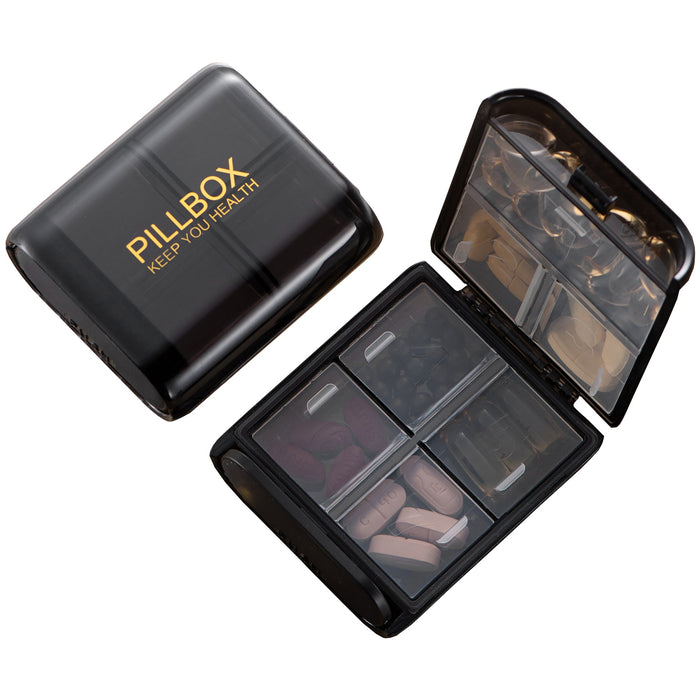 PREMIUS 7 Day Compact Travel Foldable Pill Organizer Box, Clear-Black, 3.3x2.95x1.18 Inches