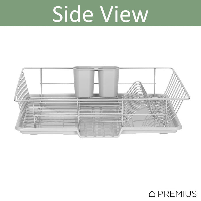 Premius 3-Piece Dish Drainer With Cutlery Holder, Grey, 19x12x5 Inches