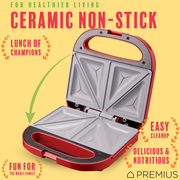 PREMIUS Ceramic Non-Stick Double Slice Sandwich Maker, 8.25x4.75 Inch Mold