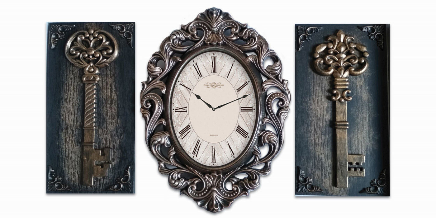 PREMIUS Kitchen Wall Clock Set with Accents, Bronze, 14x10 Inches