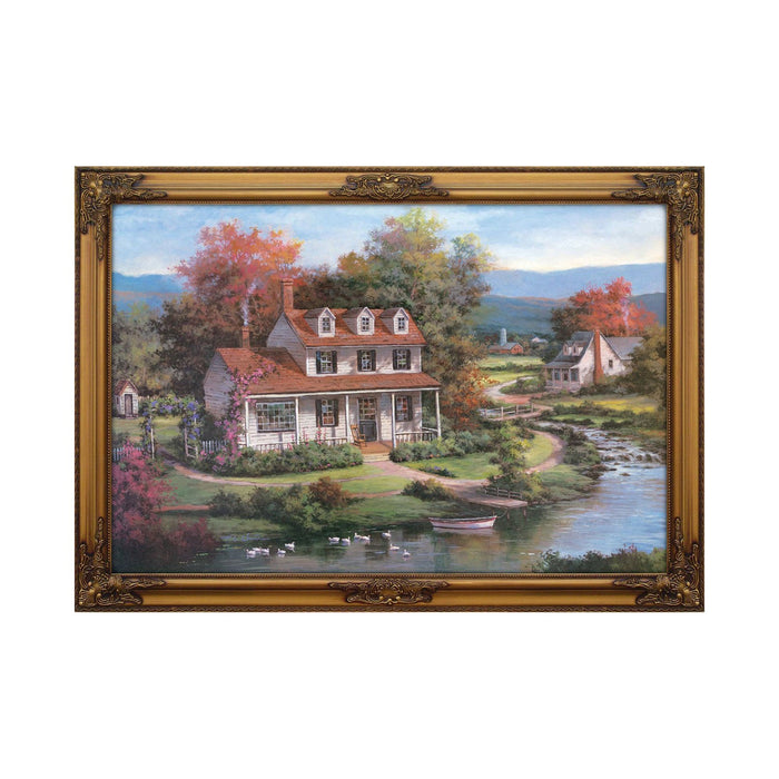 Premius Landscape Framed Wall Art, House on River, 41x29 Inches