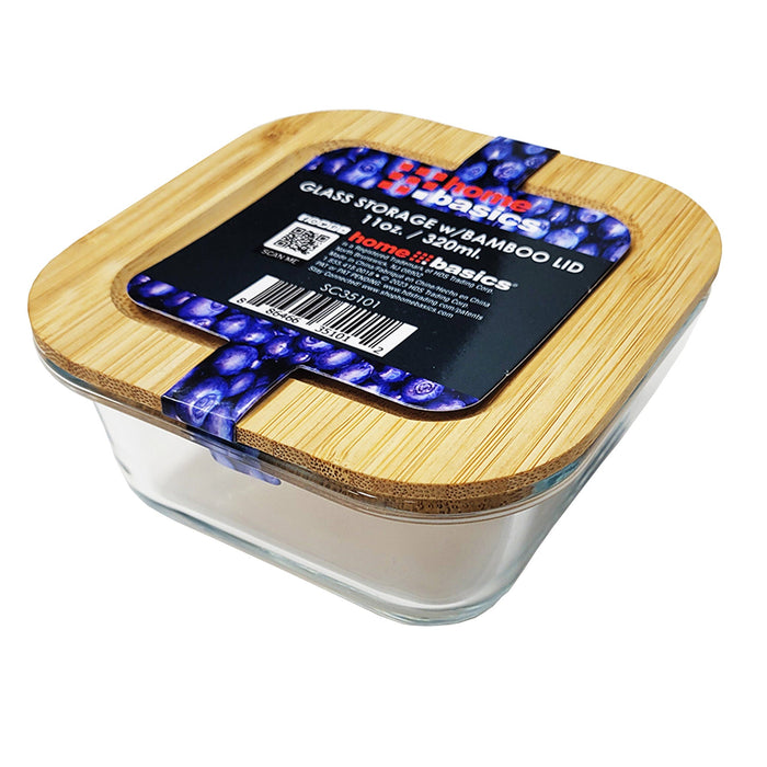 Home Basics Glass Storage Container With Bamboo Lid, Square, Clear