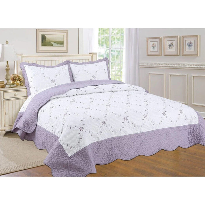 PREMIUS Reversible Quilt Set, Bordered Embroidered Floral