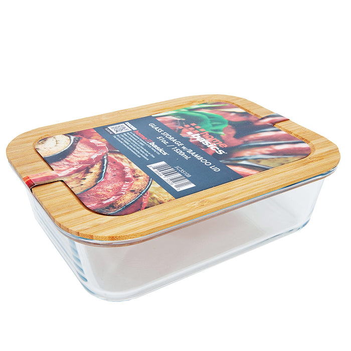 Home Basics Glass Storage Container With Bamboo Lid, Rectangle, Clear