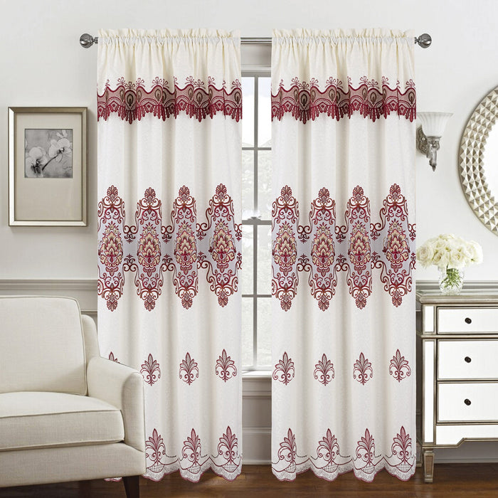 Arabella Macrame Jacquard Window Panel with Attached Valance, 55x84 Inches