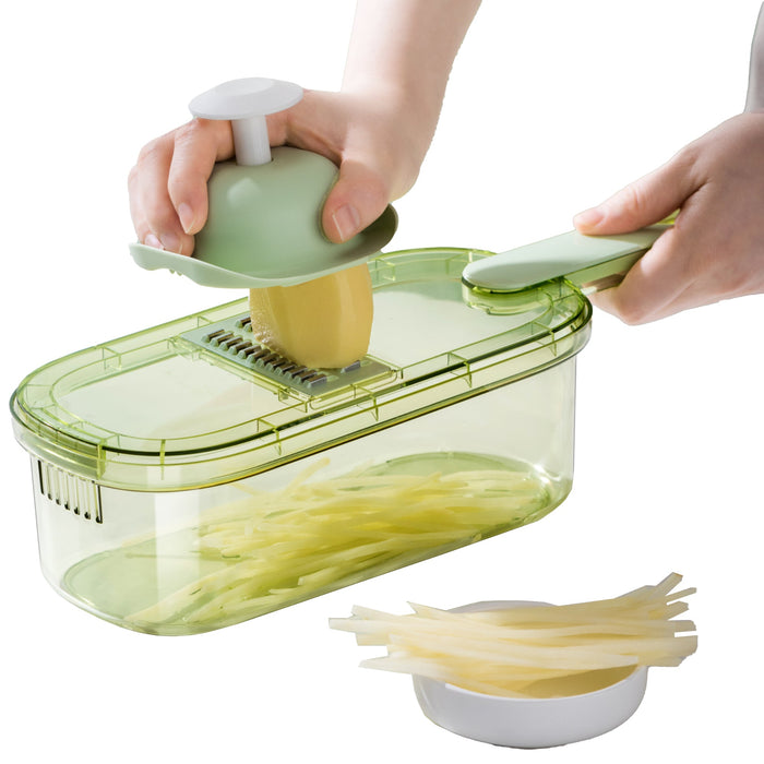 PREMIUS 6-In-1 Mandoline Slicer with Storage Bin and Handle, Green-Clear, 1.5 Quarts