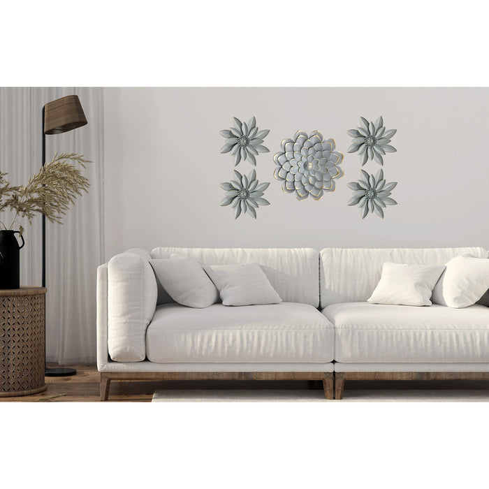 Premius Mixed 5 Piece Metal Floral Wall Decor Set, Gray, 35x21 Inches