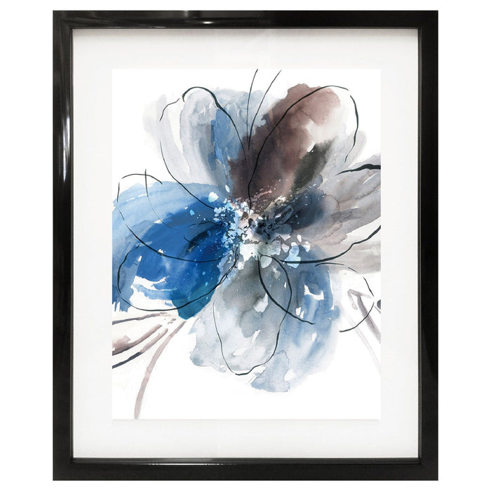 Premius Flower Power Floating Printed Frame Wall Art, Black-Blue, 17x21 Inches