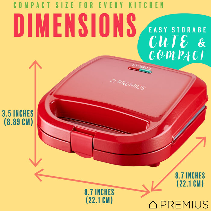 PREMIUS Ceramic Non-Stick Double Slice Sandwich Maker, 8.25x4.75 Inch Mold