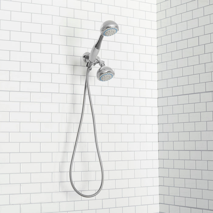 Home Basics Deluxe 5 Function Twin Massager Shower Head, Silver