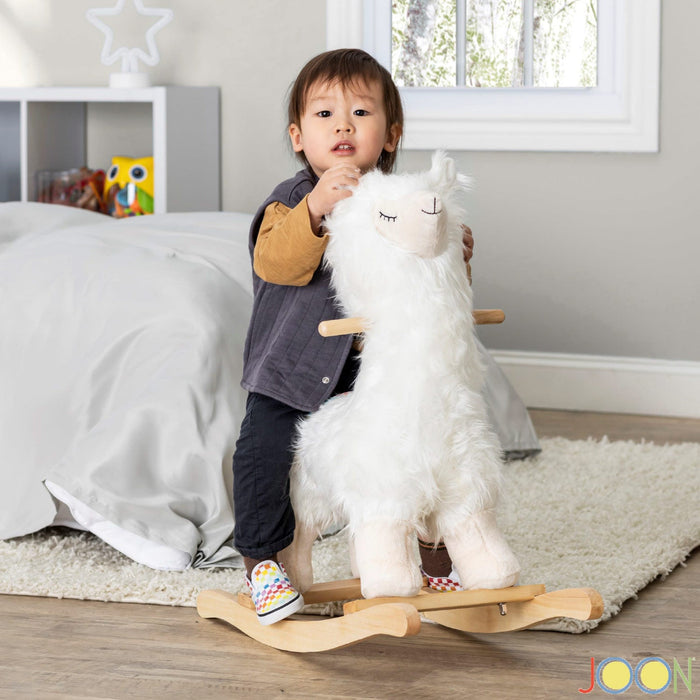 JOON Lola Shaggy Hair Ride-On Llama Rocking Horse With Sound Effects, White