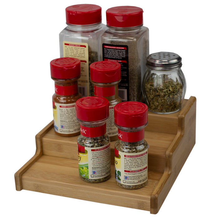 Home Basics Expandable 3 Tier Step Spice Rack Organizer, Natural, 8.25x8.75x3.25 Inches