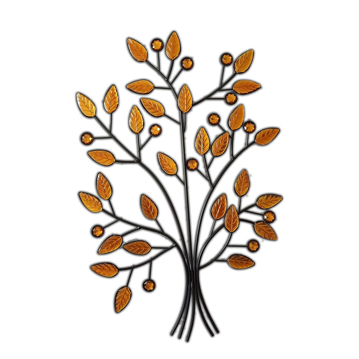 PREMIUS Metal Tree With Amber Leaves Wall Decor, Black, 16x23 Inches