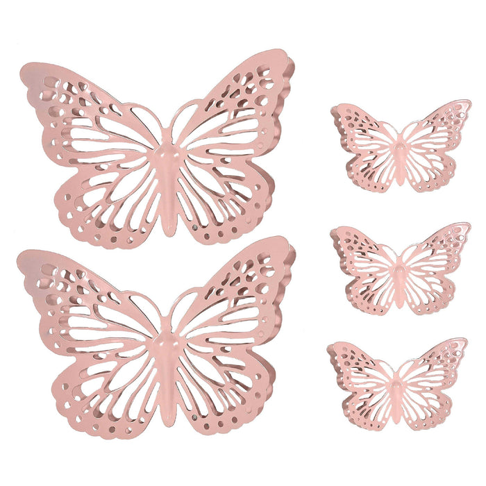 PREMIUS 5 Piece Metal Butterfly Wall Decor Set, Pink, (3) 6 Inches, (2) 12 Inches