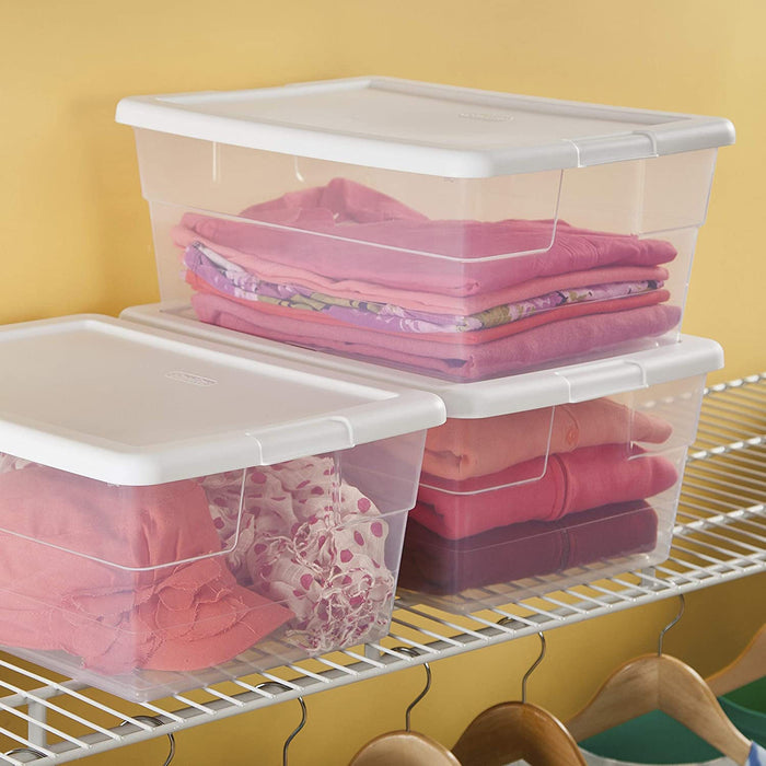 Sterilite Basic Clear Storage Box with White Lid, 16 Quart, 16.75x11.8x7 Inches