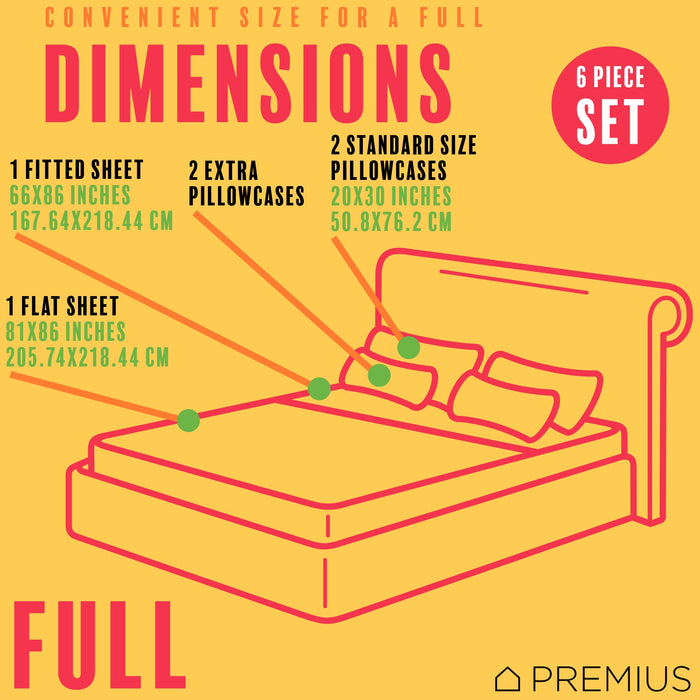 PREMIUS Lucea Soft Wrinkle-Free Microfiber Sheet Set, Soft Blue-Orange