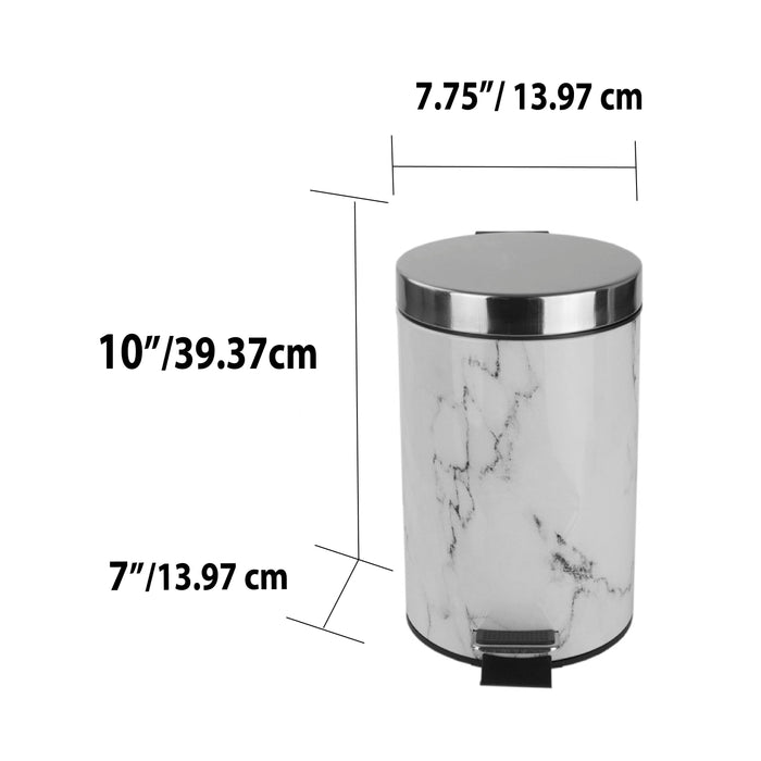 Home Basics Faux Marble Waste Bin, White-Gray, 3 Liters