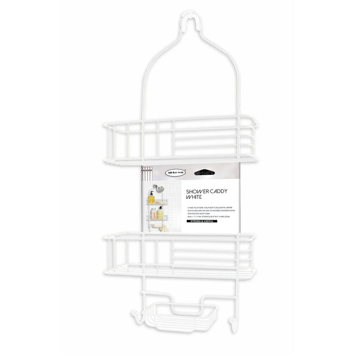 PREMIUS 3 Tier Metal Rubber Shower Caddy, White, 11.1x4.5x25 Inches