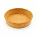Single round golden neutral tart shell on a white background