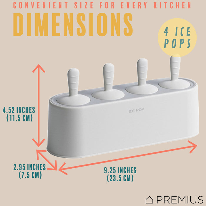 PREMIUS 4 Silicone Ice Pop Maker Mold Set, White, 9.25x2.95x4.52 Inches