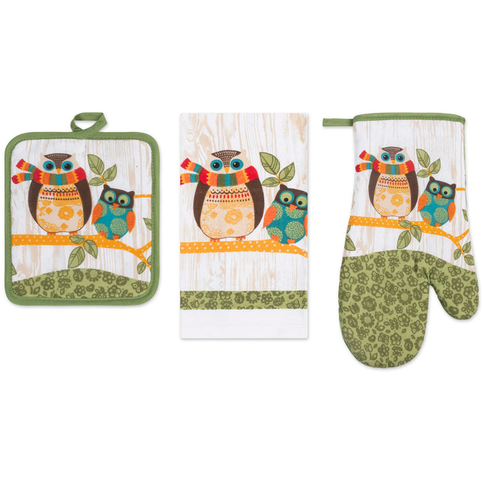 PREMIUS 3 Piece Printed Kitchen Linen Set, 1 Cotton Towel, 1 Pot Holder, 1 Oven Mitt