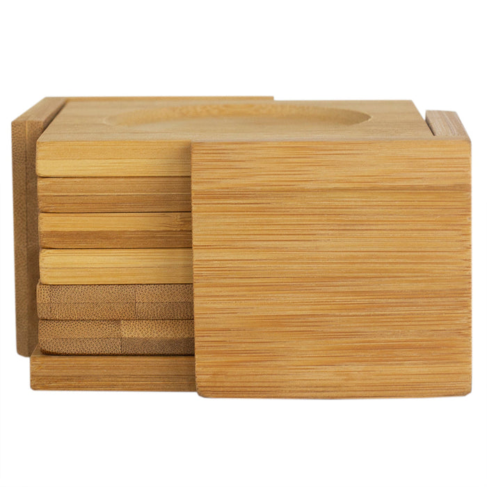 Home Basics 6-Piece Bamboo Square Coaster with Raised Edge, Natural, 4.75x4.75x2.5 Inches