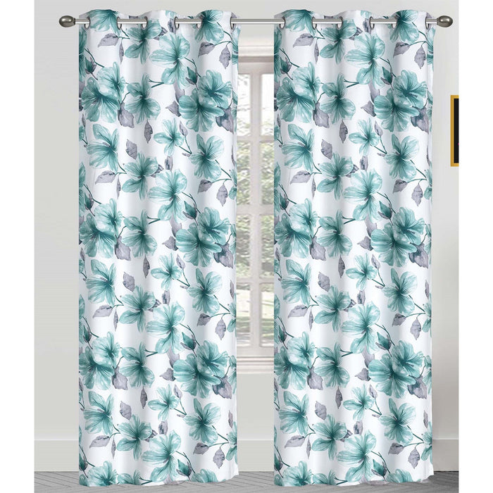 Mackenzie 2 Pack Floral Printed Room Darkening Grommet Window Panel, 2-38x84 Inches