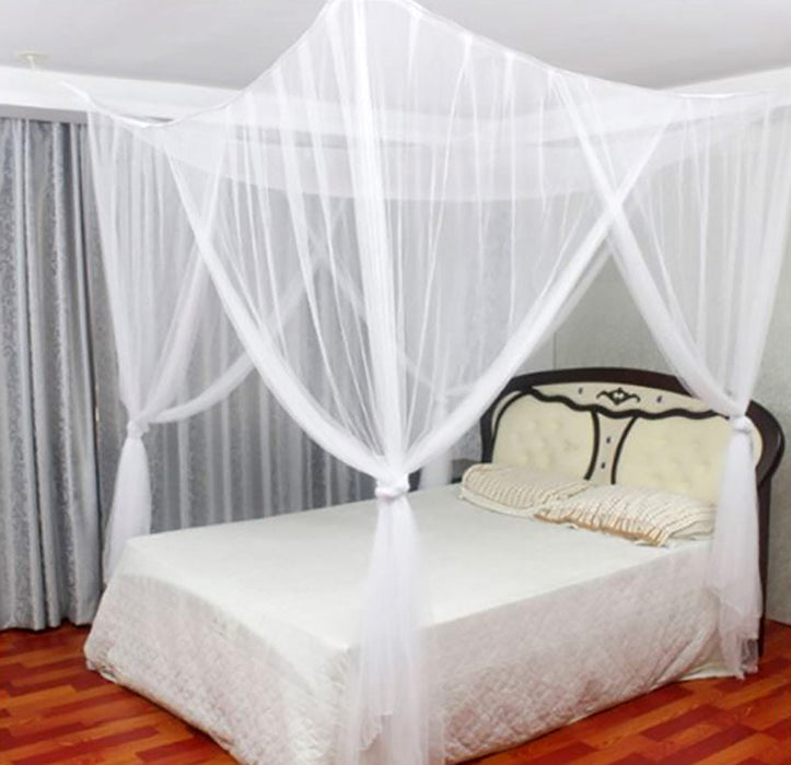 Just Relax Four Corner Post Elegant Mosquito Net Bed Canopy Set, Beige, Full-Queen-King