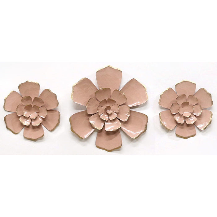 Premius 3 Piece Mixed Metal Floral Wall Decor Sets, Pink, 31x14 Inches