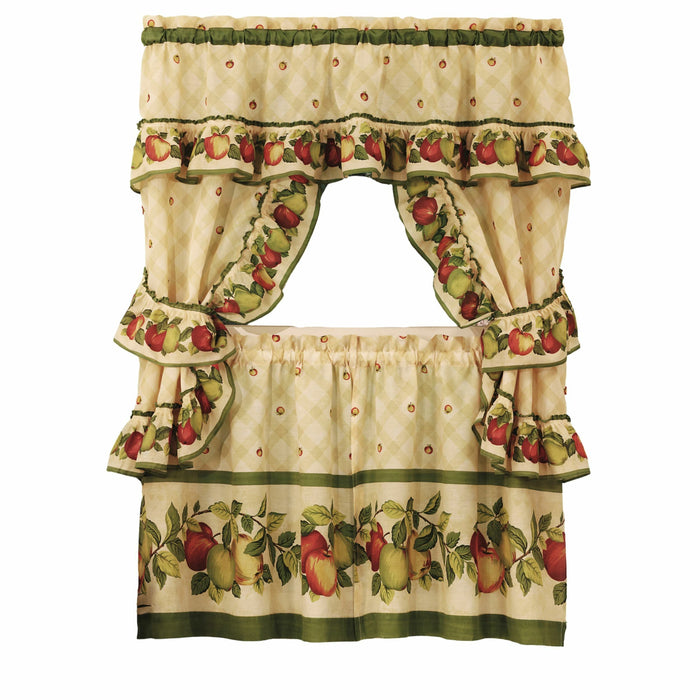 Apple Orchard Printed Kitchen Curtain Set, 57x36 Inches