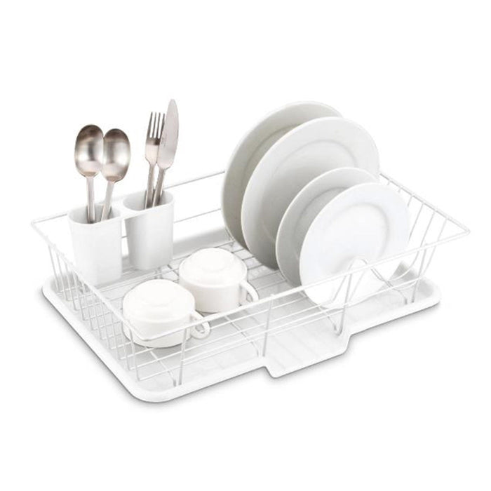 PREMIUS 3-Piece Dish Drainer With Cutlery Holder, White, 19x12x5 Inches