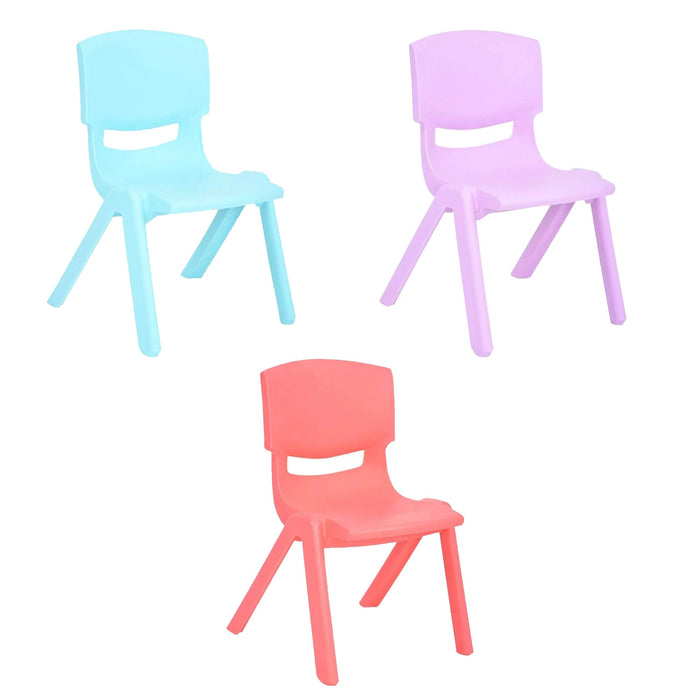 JOON Stackable Plastic Kids Learning Chairs Set, Baby Blue-Lilac-Coral