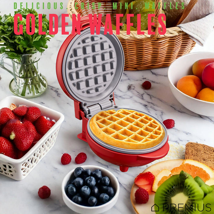 PREMIUS Ceramic Non-Stick Mini Snack Waffle Maker, 4 Inch Mold