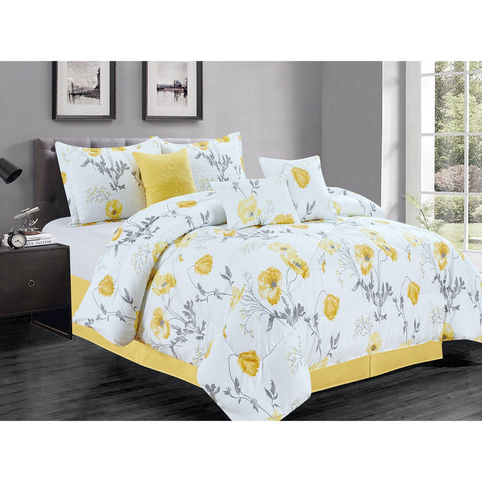 Premius Grace 7 Piece Oversized Comforter Set, Yellow