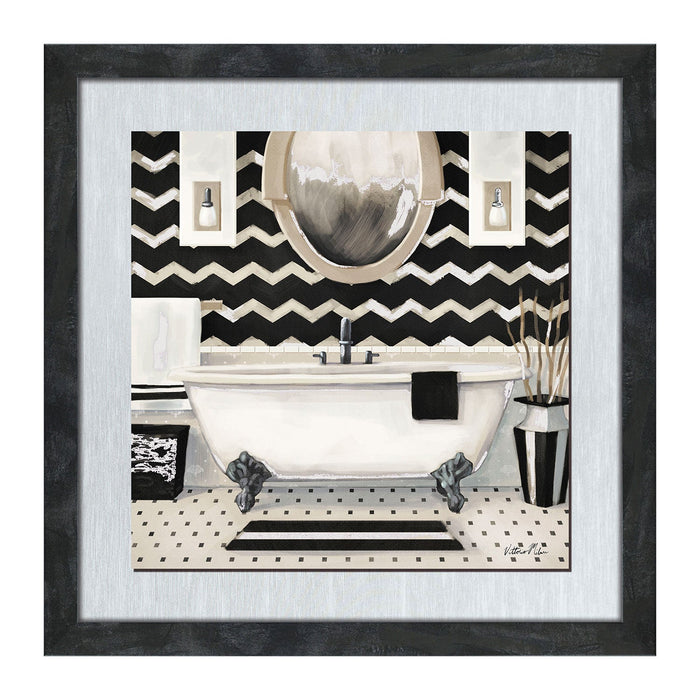 PREMIUS Bath Tub Foiled Floating Wall Art, Black-Silver, 14x14 Inches