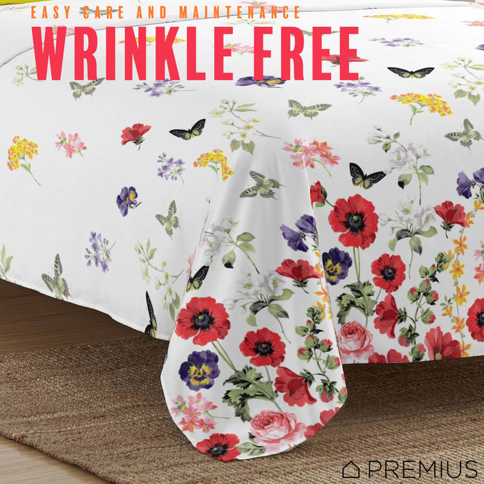 PREMIUS Butterfly Soft Wrinkle-Free Microfiber Sheet Set, White-Multi