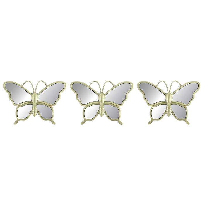 Premius 3 Piece Butterfly Mirror Set Wall Decor, Champagne,10 Inches, 30 Inches Overall