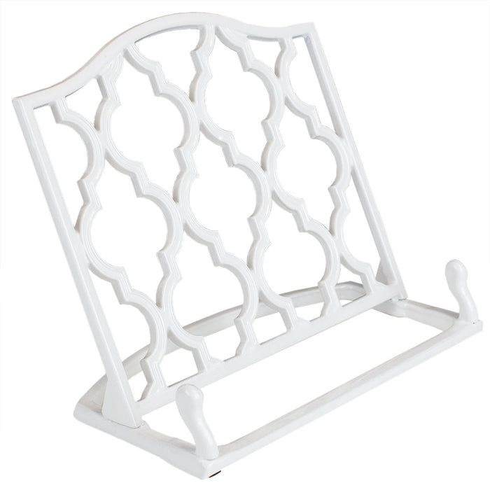 Home Basics Cast Iron Moroccan Lattice Cookbook Stand, White, 10.5x5.5x9 Inches