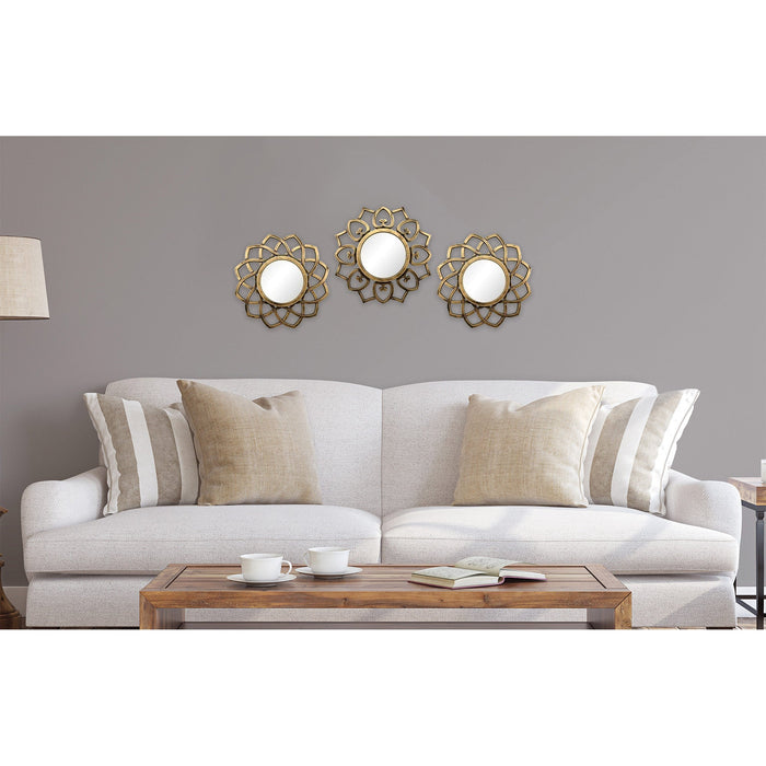 PREMIUS 3-Piece Brushed Gold Mirror Set Wall Decor Star, Gold, 30x10 Inches