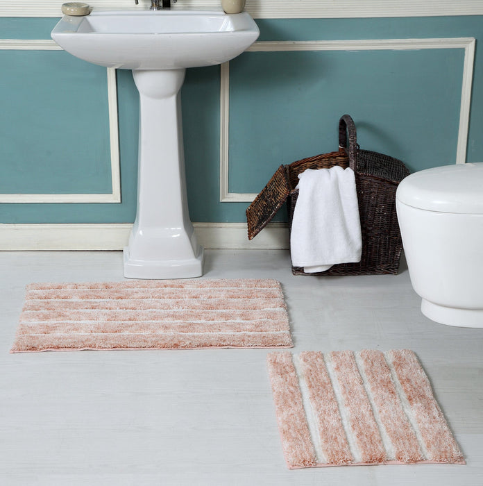 Premius Striped 2 Piece Non-Slip Bath Rug Set, 17x24, 20x32 Inches