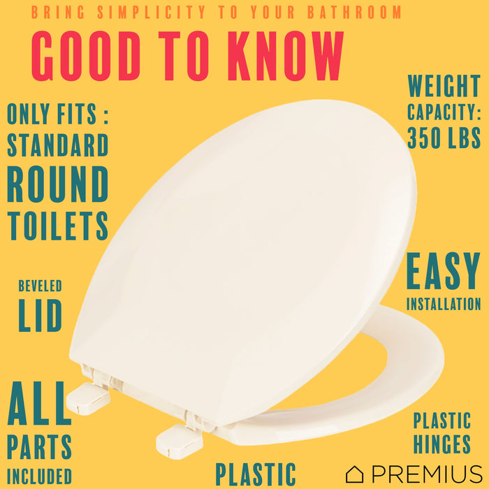 PREMIUS Beveled Plastic Toilet Seat, Standard Round, 17 Inches