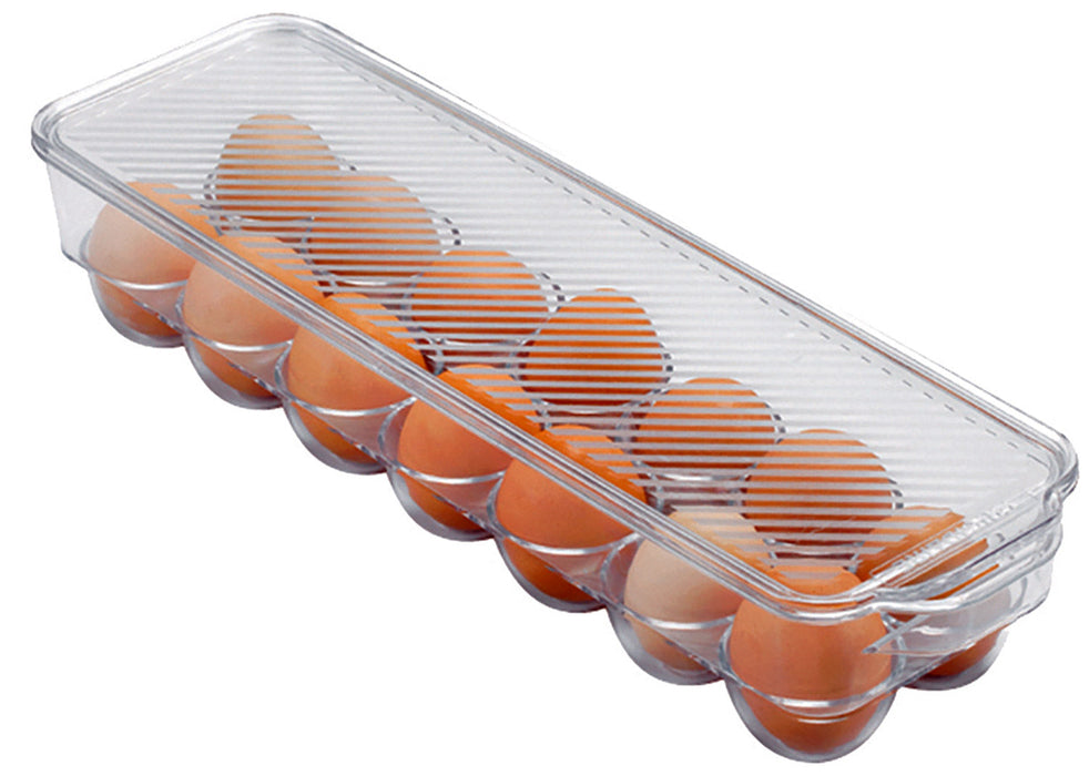 PREMIUS Stackable 14 Egg Holder Bin With Lid, Clear, 14.5x4.5x3 Inches