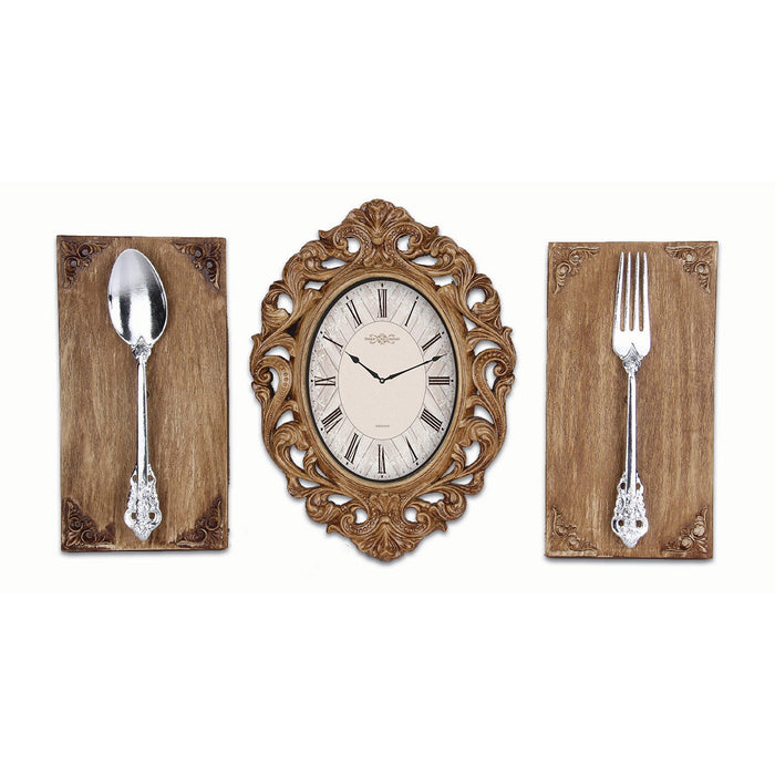 Premius Kitchen Wall Clock Set with Accents, Light Brown, 14x10 Inches