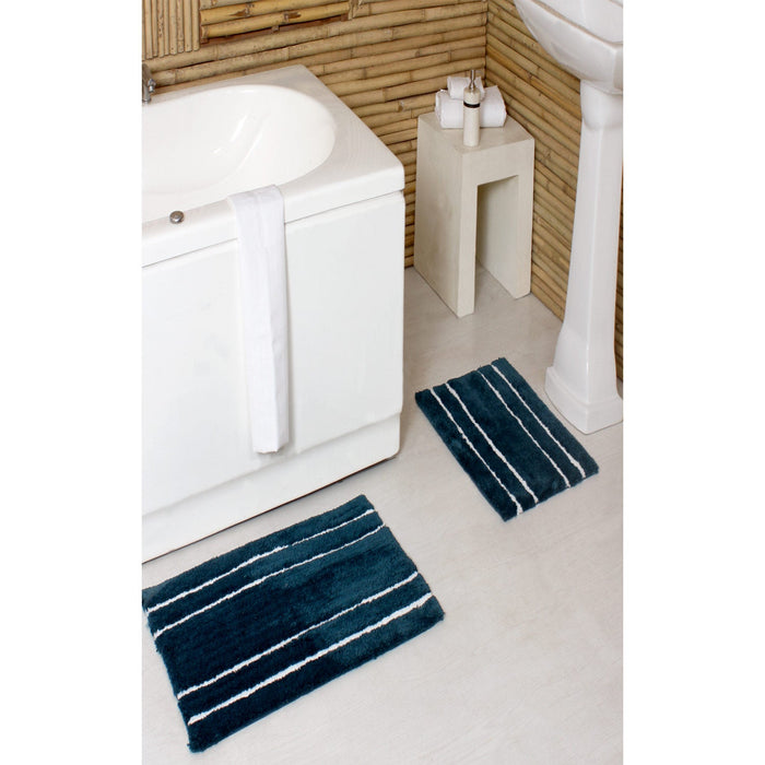 PREMIUS 2 Piece Striped Bath Rug Set, 17x24 and 20x32 Inches